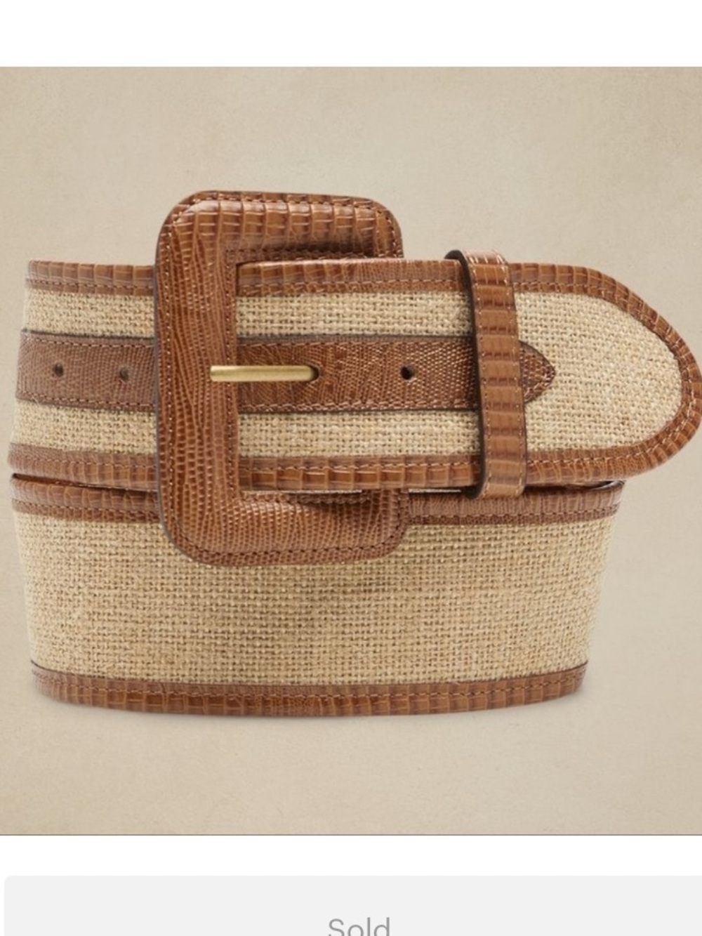 Banana Republic Riviera Linen wide waist raffia reptile leather belt L new